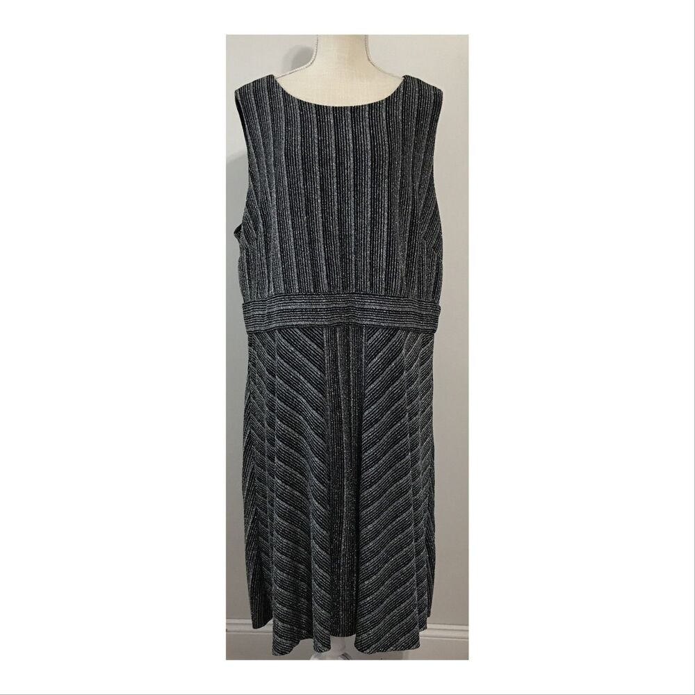 Lane Bryant Womens Midi Dress 22/24 Black Silver Metallic Sleeveless Stretch NWT